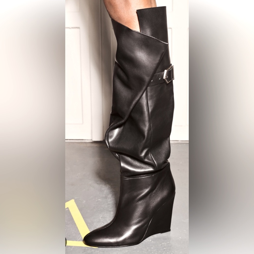 Zara Srpls REAL LEATHER  WEDGE HEEL KNEE HIGH BOOTS